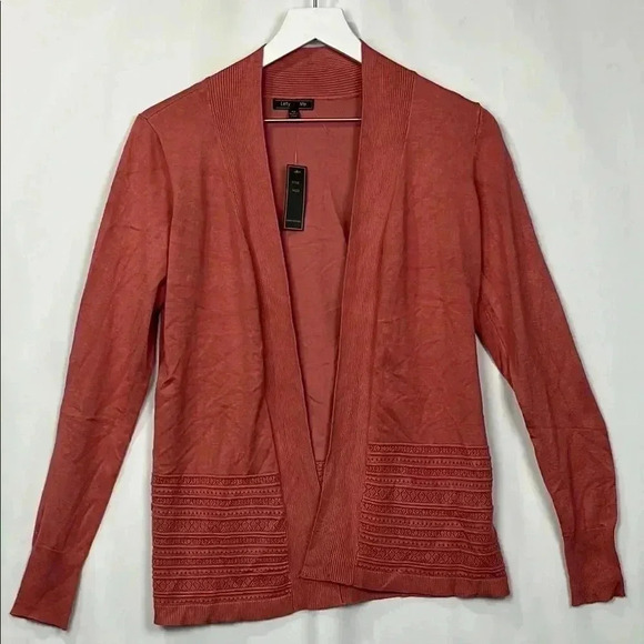 Lety & Me Womens Cardigan Coral XS Open Front Lattice Detailing Soft Tight Knit - Picture 1 of 11
